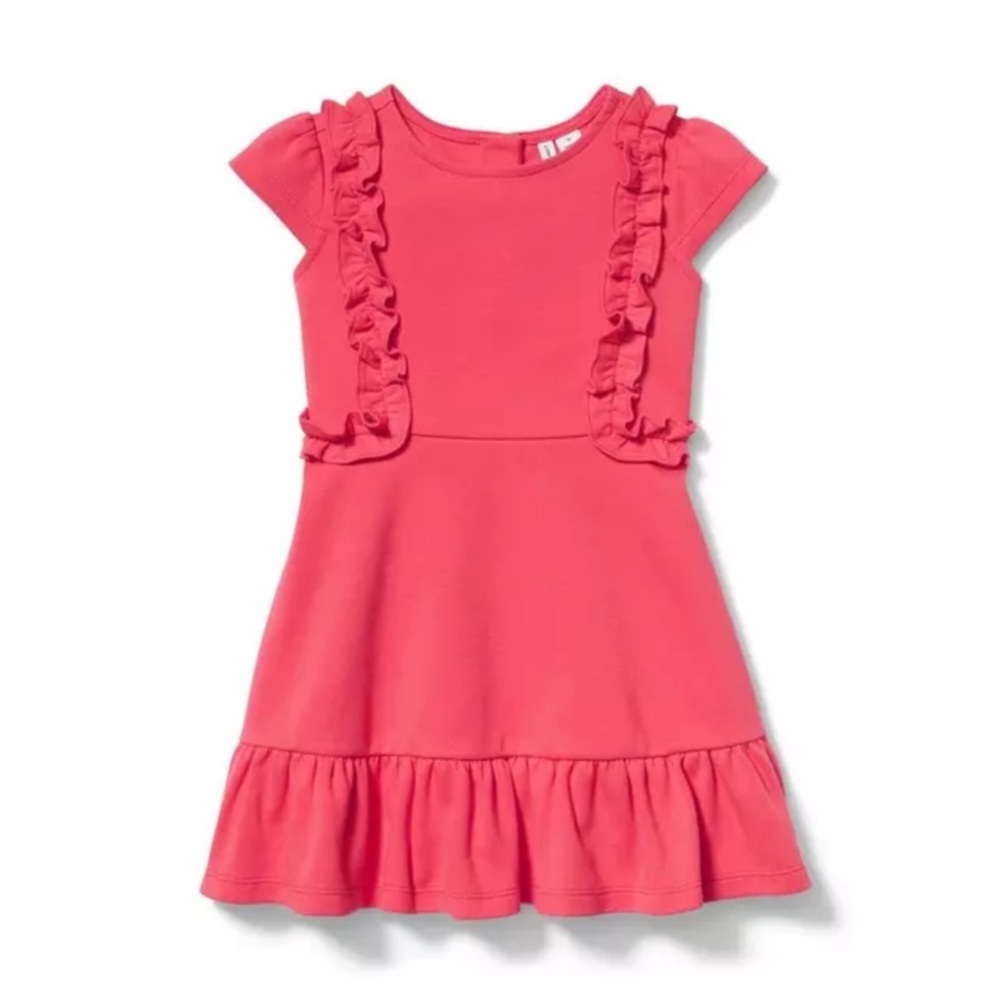 Janie and Jack Ruffle Ponte Knit Short Sleeve A-Line Dress Coral Pink 6-12 MOS.
